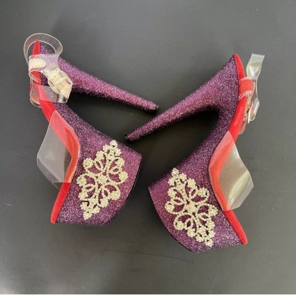 Glitter Heels Red 6.5” Platform Stiletto High Heels Stripper Pole Dance Shoes 6